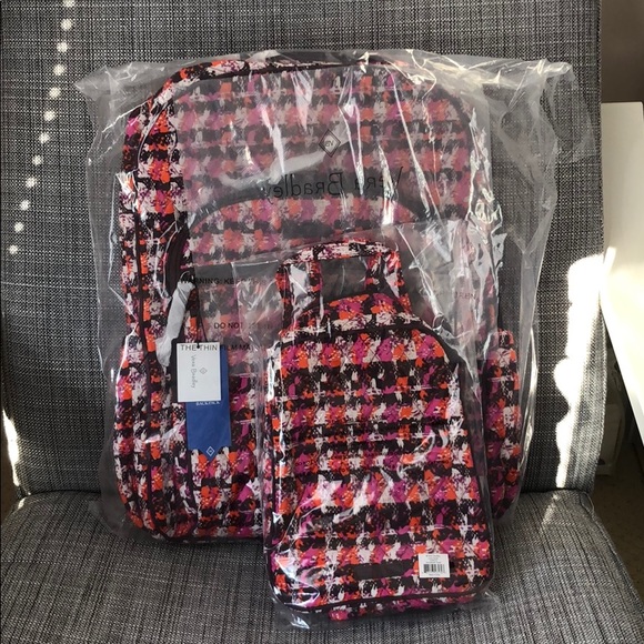 Vera Bradley campus backpack and lunch brunch bag set Houndstooth Tweed - Picture 3 of 13